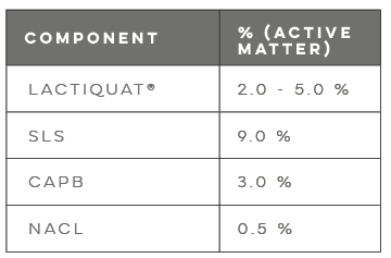 Table showing the base formula composition used for viscosity determination with LACTIQUAT®.